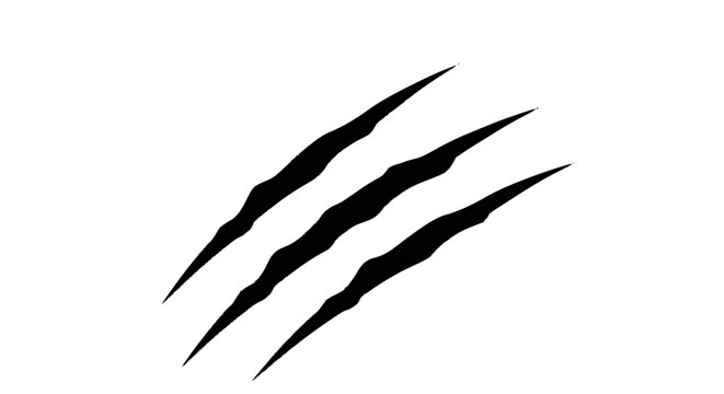 Black animal claw marks scratch isolated on white background