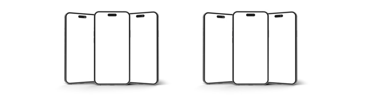 Minimalist Smartphone Mockup Group Vector, Modern Mobile Screen Frames Set, Blank Display Phone Collection, Editable Outline UI Template for App Presentation Isolated on White