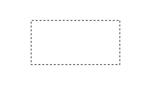 Dotted line rectangle frame animation on white background. Animation of a dotted line path from left to right point. border frame dotted line 4k Animation video on white Background