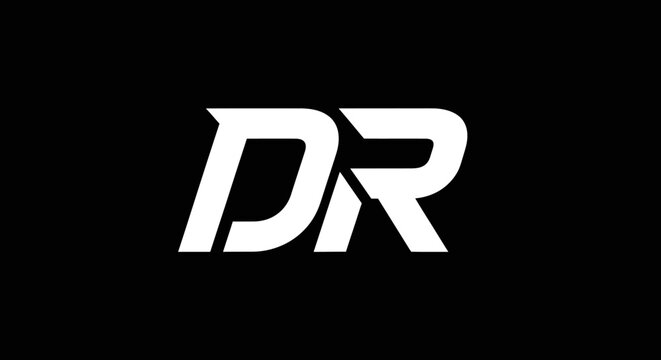 Modern white DR letters monogram logo on black background