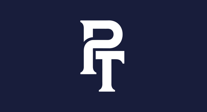 Modern white PT serif letter logo on navy blue background