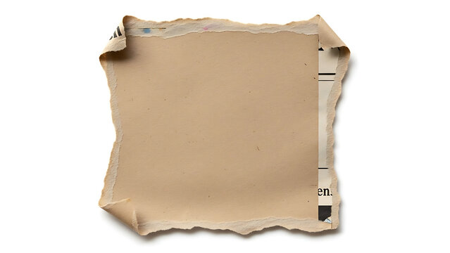 Torn Newspaper and Kraft Paper Fragment Overlay Isolated on White Background Layered Paper Scraps for Vintage Collages Moodboards and Editorial Design Textures Close up View