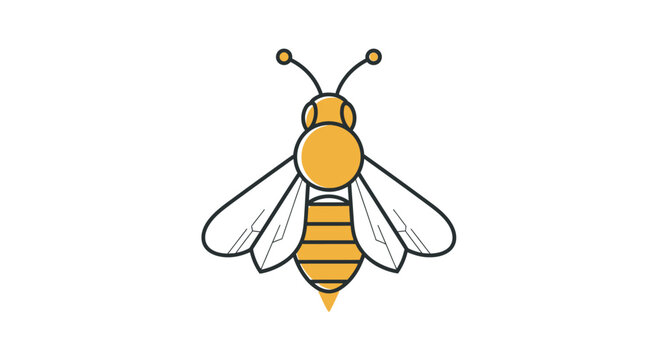 Minimalist illustration of a bee, simple line art, yellow and white