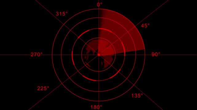 Global radar scanning interface animation. Futuristic radar interface scanning world map. Digital radar system tracking 4k Animation video on Black Background