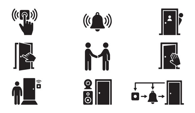 Doorbell access and home security system pictogram set with doorbell, pictogram