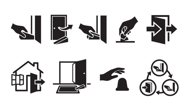 Door access control entry exit and stopper icons with security, movement