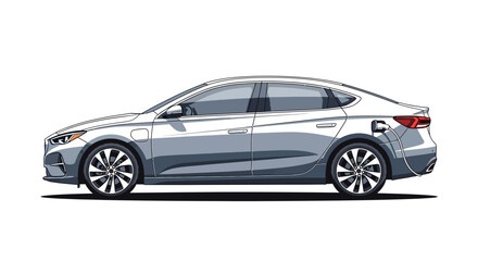 Fototapeta premium Modern electric car charging with plug, showcasing sustainable transportation.