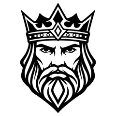 Fototapeta premium A regal king with crown and beard looks forward sternly in illustration