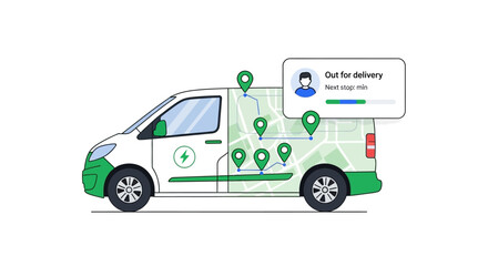 Fototapeta premium Electric Delivery Van with Real-time Route Tracking and Logistics Optimization