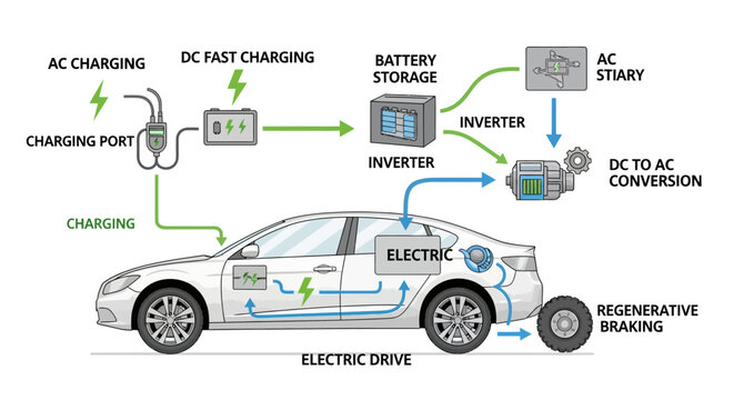 Diagram of electric vehicle charging and power flow system