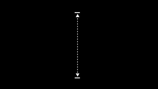 White vertical line measuring height animation, alpha channel 4k Animation video on Black Background