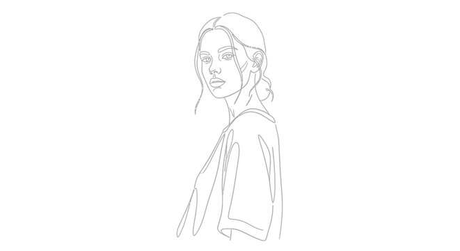 Minimalist Line Art Portrait of a Young Woman, Elegant Sketch Style