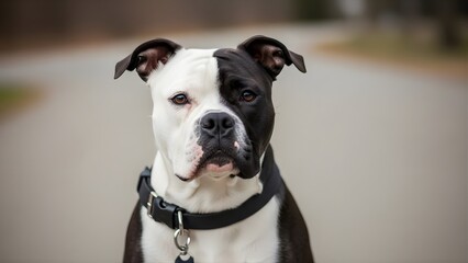 Obraz premium Close-up of attentive black and white dog outdoors, pet portrait