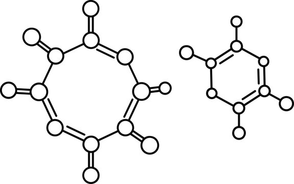Minimalist chemical molecular structure icon for caffeine or organic compounds for science education biotechnology research laboratory medical pharmacology and biochemistry.