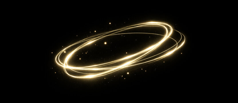 lightleak golden light trails elliptical loop ring png overlay, on transparent background