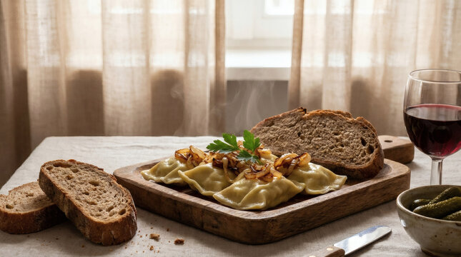 Maultaschen Charcuterie Board with Red Wine Rustic Evening Spread
