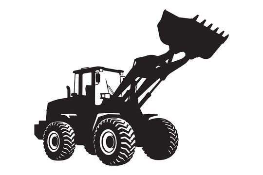 Front Loader Construction Vehicle Silhouette Vector Black Outline