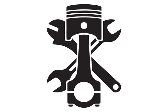 Piston and Wrenches Silhouette Vector Icon Black Outline