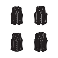Naklejka premium Four black and white vest designs for menswear fashion clothing accessories various styles and shapes