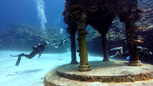 The "Underwater Palace" dive site featuring Greek-style columns in Yoron Island, Kagoshima, Japan
