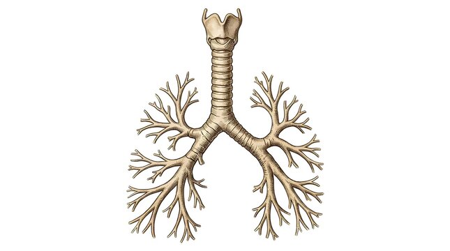 Anatomical illustration of human lungs and trachea from a front view