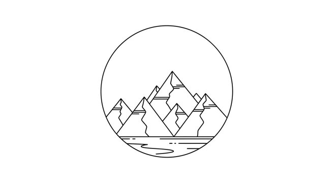 Minimalist Mountain Range Circle Outline Icon Vector Art