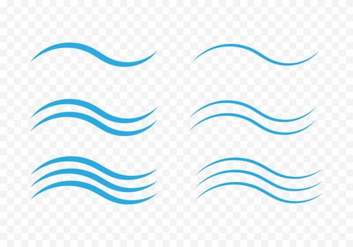 Minimalistic set of simple blue wavy vector lines for logos and icons. Eps 10