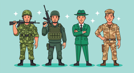 Obraz premium Diverse Group of Military Personnel in Various Uniforms.