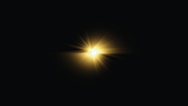 A bright yellow star shining with rays of light on a black background in space