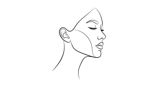 Minimalist woman face line drawing, elegant beauty, profile view, sketch art