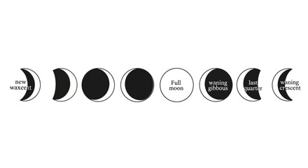 Moon Phases Cycle Illustration - New Moon to Full Moon, Gibbous, Crescent © AAS