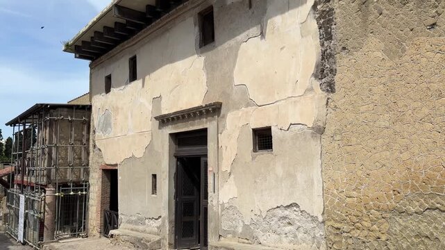 Exterior Facade of an Ancient Roman Villa in the Ruins of Herculaneum