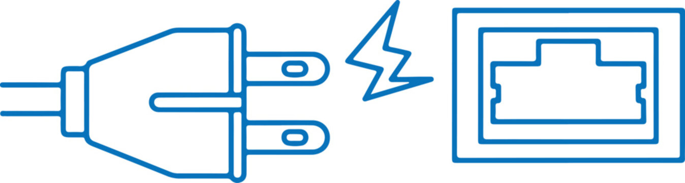 Power plug and network port with electrical spark plug in connection point electrical connection electricity technology internet transfer illustration abstract hardware electronic