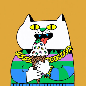 cat eating a ice-cream