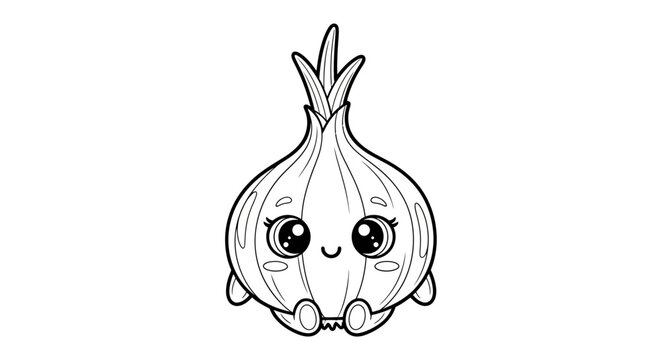 Cute cartoon onion character with big eyes, white background