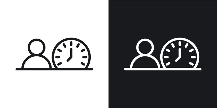 Office hours icons set in black and white stroke lines