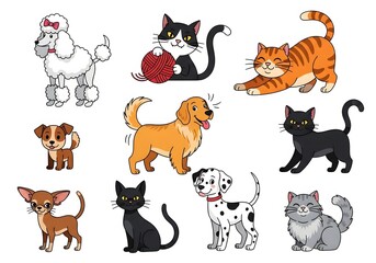 Obraz premium Collection of cartoon dogs and cats in various poses