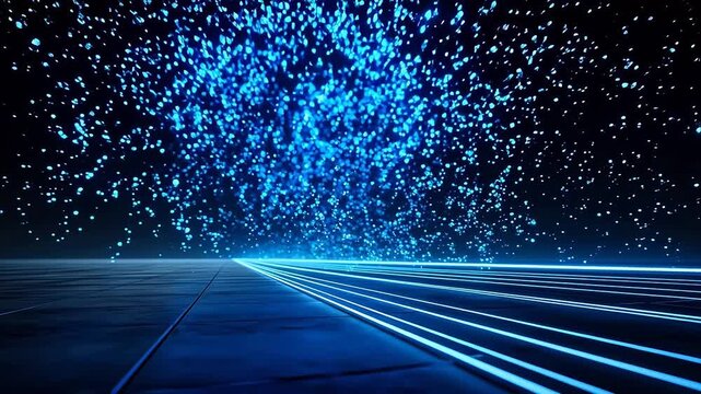 Blue neon lines on dark floor