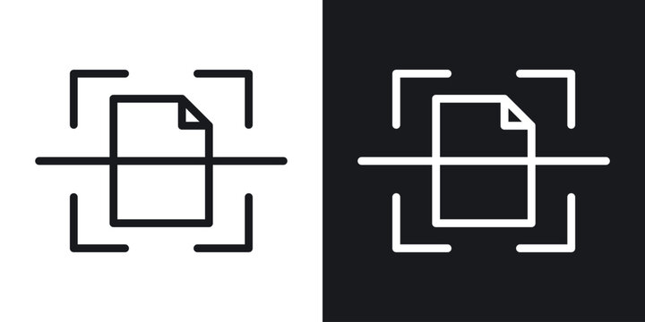 Scan documents icons set in black and white stroke lines