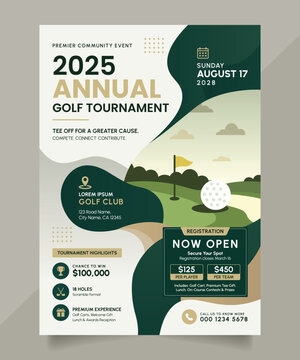 Golf Championship Flyer, Tournament Pamphlet Leaflet Poster Design Template