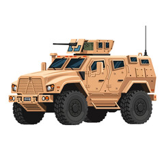 Fototapeta premium Pixel Art Military Vehicle, Tan Armored Truck with Machine Gun Turret, White Background