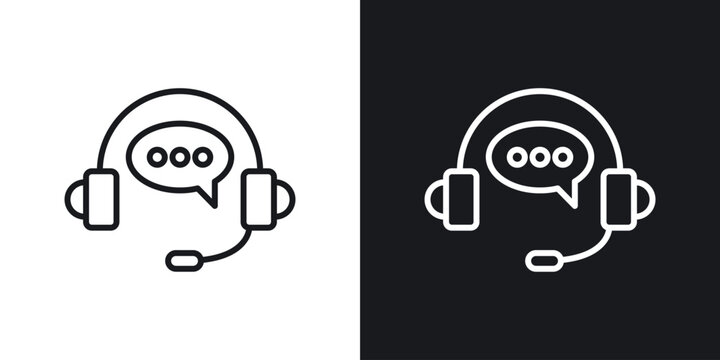 Support service headset icons set in black and white stroke lines