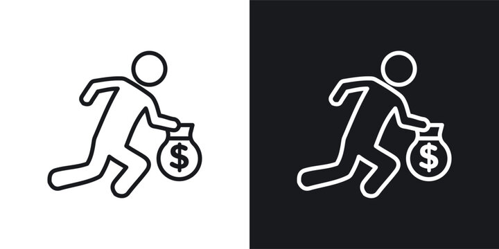 Thief icons set in black and white stroke lines