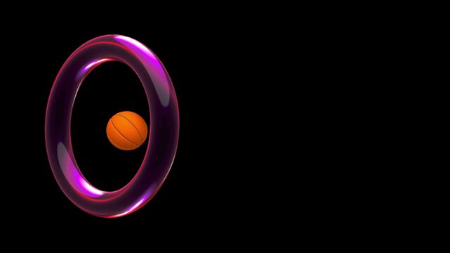 Single neon purple glass torus floating in a dark void with vibrant light reflections creating a minimalist futuristic aesthetic for technology branding