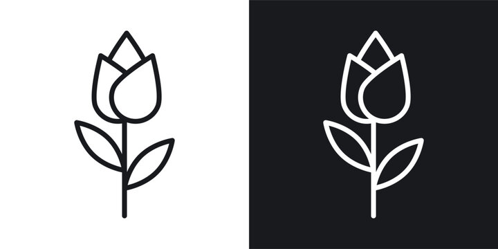 Tulip icons set in black and white stroke lines