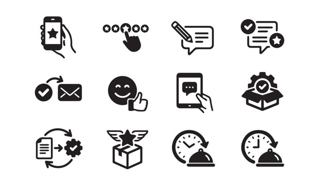 Customer review and feedback icon set for service satisfaction and ratings