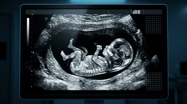 Diagnostic Obstetric Sonogram Displaying Developing Fetus During Pregnancy