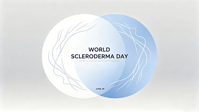 Double Circle Line World Scleroderma Day poster calls for attention to rare diseases and the elimination of discrimination.
