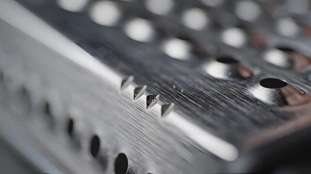 Closeup Macro Shot of a Metal Graters Sharp Blades and Holes.
