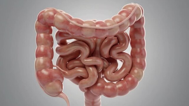 Detailed human digestive system animation showing complete process of digestion and organ functions